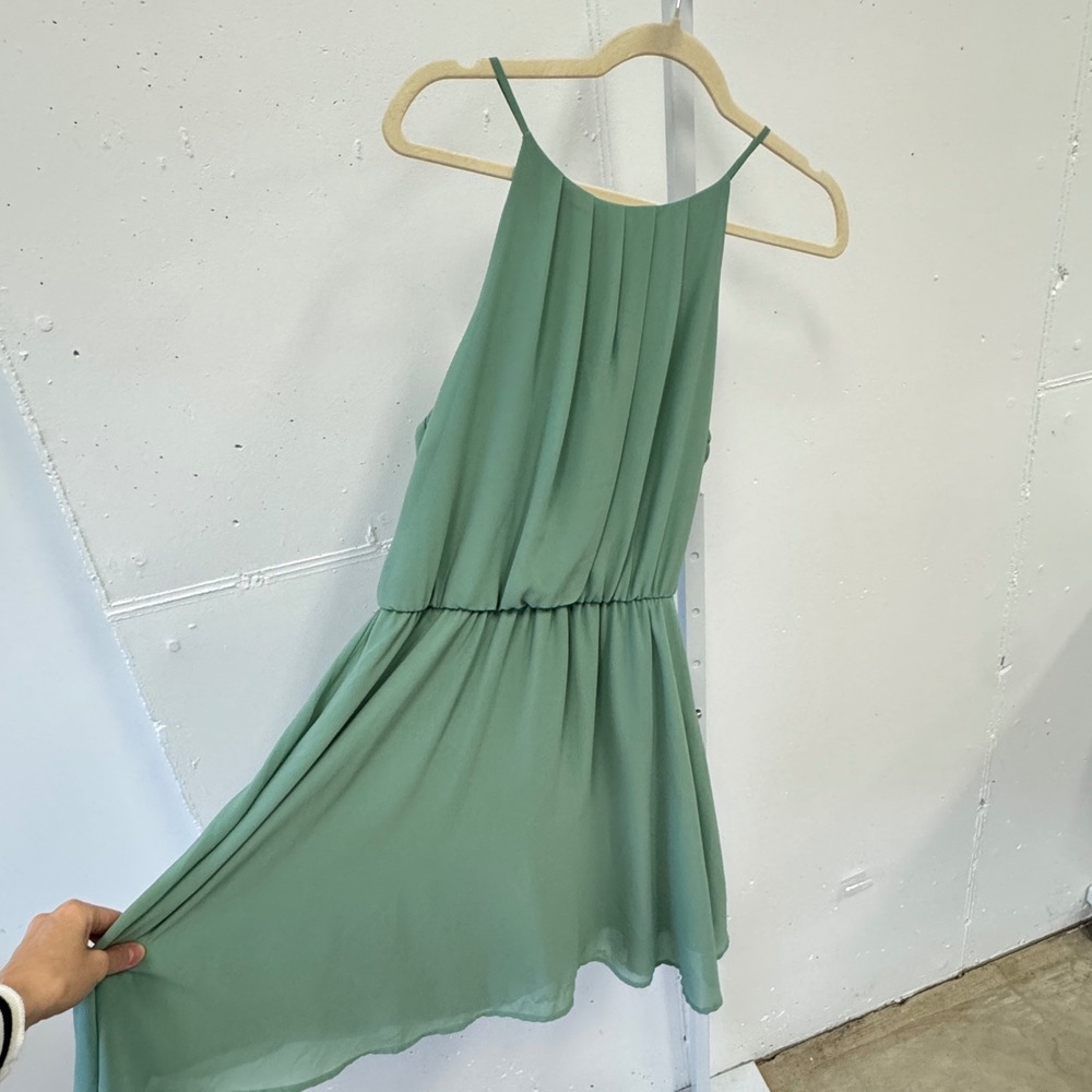 Lush Sage Green Pleated Halter Mini Dress DR92196B-012 Large Sleeveless Chiffon